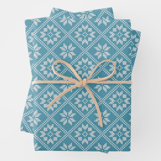 ブルーフェアアイルセーターの編み込みパターン クリスマス ラッピングペーパーシート (インサイチュ)