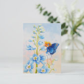 ブルーフェアリーオンデルフィニウムフラワーウォーターカラーアート ポストカード (スタンド正面)