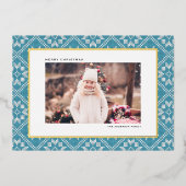 ブルーフェア島ウィンターニットパターンフォトクリスマス 箔シーズンカード (正面)