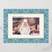 ブルーフェア島ウィンターニットパターンフォトクリスマス 箔シーズンポストカード (正面)