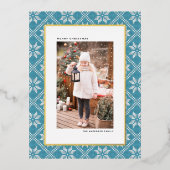 ブルーフェア島ニット模様フォトクリスマス 箔シーズンポストカード (正面)