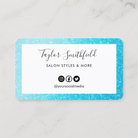 ブルーフェイクグリッターカスタムロイヤリティカード 名刺 (裏面)