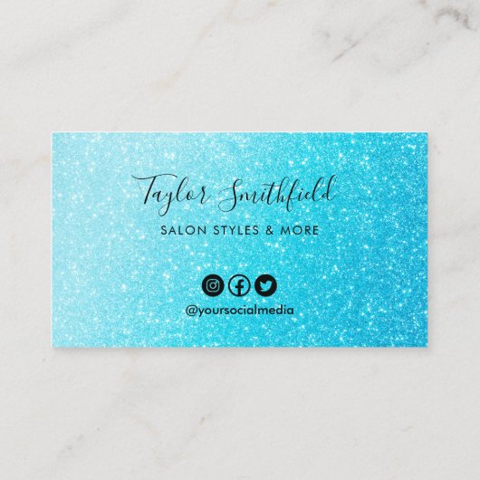 ブルーフェイクグリッターカスタムロイヤリティカード 名刺 (裏面)