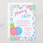 ブルーフェイクグリッターキャンディバルミツワー招待状 招待状 (正面/裏面)