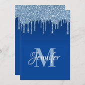 ブルーフェイクグリッタードリップス50誕生日 招待状 (正面/裏面)