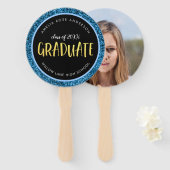 ブルーフェイクグリッター大学院写真卒業 ハンドファン (正面&裏面)