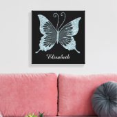 ブルーフェイクグリッター蝶パーソナライズされた蝶 キャンバスプリント (インサイチュ (リビング))