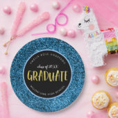 ブルーフェイクグリッター院卒業紙プレート ペーパープレート (パーティー)