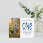 ブルーフェイクグリッター1st誕生日ありがとうはがき ポストカード (スタンド正面)