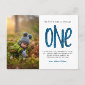 ブルーフェイクグリッター1st誕生日ありがとうはがき ポストカード (正面)