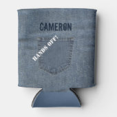 ブルーフェイクジーンズデニムクーラーボックスパーソナライズされた名 缶クーラー (正面)