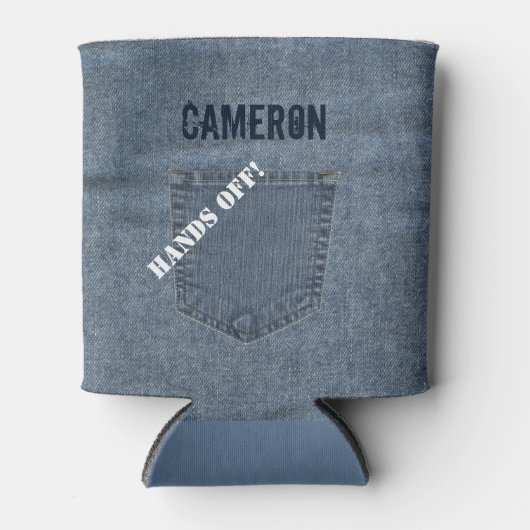 ブルーフェイクジーンズデニムクーラーボックスパーソナライズされた名 缶クーラー (正面)