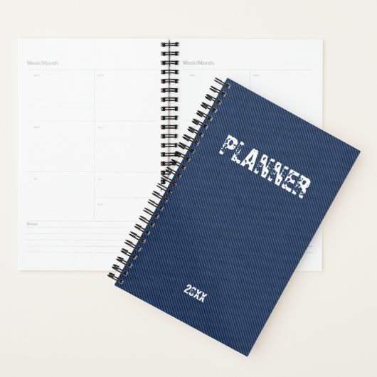 ブルーフェイクジーンズプランナーパーソナライズされた年の追加 プランナー手帳 (ディスプレー)