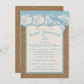 ブルーフェイクベビーシャワーアイボリーレース，ブルーベビーシャワー招待状 招待状 (正面/裏面)