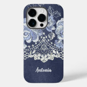 ブルーフェイクベルベットとレース刺繍のシミュレート Case-Mate iPhoneケース (裏面)