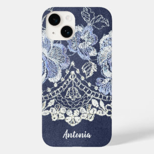 ブルーフェイクベルベットとレース刺繍のシミュレート Case-Mate iPhone 14ケース
