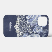 ブルーフェイクベルベットとレース刺繍のシミュレート Case-Mate iPhoneケース (裏面 (横))