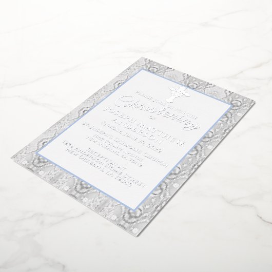 ブルーフェイクレースバプテスマ/《キリスト教》洗礼式や命名式 箔招待状 (回転した状態)