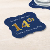 ブルーフェイク金ゴールド14結婚周年記念パーティー ペーパーコースター (アングル)