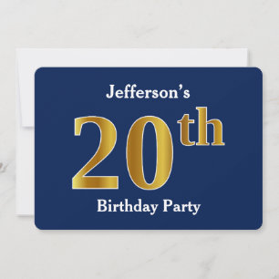ブルーフェイク金ゴールド20th誕生日パーティー+名前をカスタムする 招待状