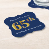 ブルーフェイク金ゴールド65周年結婚パーティー ペーパーコースター (アングル)
