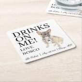 ブルーフェイントリコラーフレンキフランスのブルドッグ結婚ズ スクエアペーパーコースター (アングル)