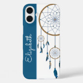 ブルーフェザーズドリームキャッチャー名前をカスタムするボホ Case-Mate iPhoneケース (裏面)
