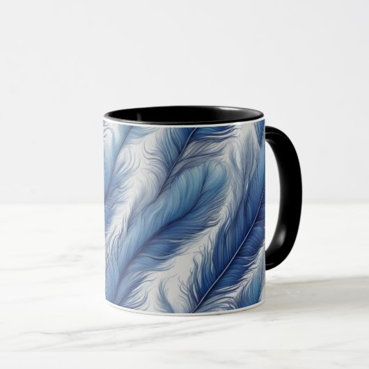 ブルーフェザーパターンアートプリント マグカップ (正面右)