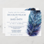 ブルーフェザー結婚式招待状 招待状 (正面/裏面)