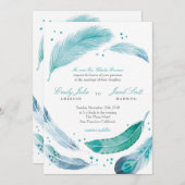 ブルーフェザー結婚式招待状 招待状 (正面/裏面)