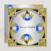 ブルーフェザー銀金ゴールド枠 招待状 (正面/裏面)
