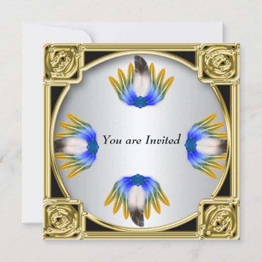 ブルーフェザー銀金ゴールド枠 招待状 (正面)
