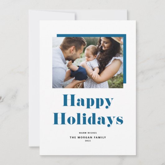 ブルーフェスティバルはっきりしたタイポグラフィハッピーホリデーズフォト シーズンカード (正面)