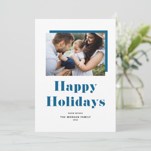 ブルーフェスティバルはっきりしたタイポグラフィハッピーホリデーズフォト シーズンカード (スタンド正面)