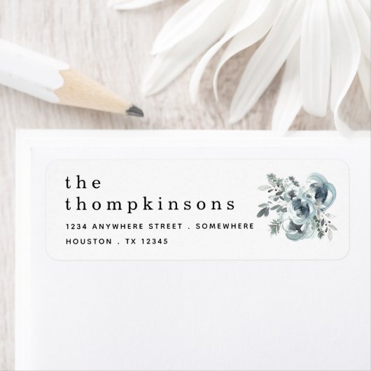 ブルーフェスティバル花模様名差出人住所クリスマス ラベル (インサイチュ)