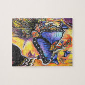 ブルーフェミニンバタフライ抽象芸術ア絵画ート ジグソーパズル (横)
