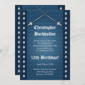 ブルーフェンシング誕生日パーティーへの招待 招待状 (正面/裏面)