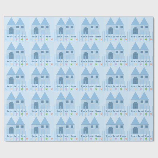 ブルーフェンスカラフルホームチューリップニューホームオーナー ラッピングペーパー (フラット)