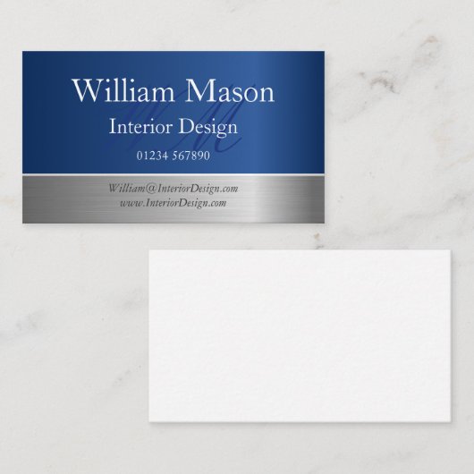 ブルーフォイルおよびスチール効果モノグラムの名刺 名刺 (正面/裏面)