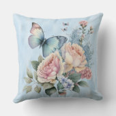 ブルーフォイルと紫ピンク牡丹バタフライ クッション (裏面)