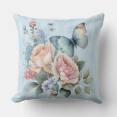 ブルーフォイルと紫ピンク牡丹バタフライ クッション (正面)