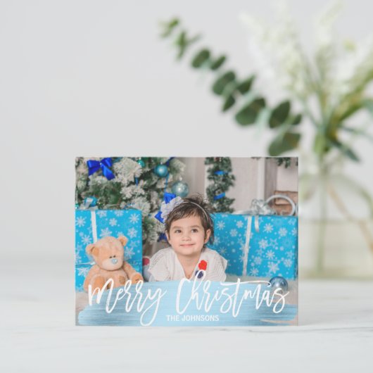 ブルーフォイルクリスマスハッピーホリデーズファミリー | フォト シーズンポストカード (スタンド正面)