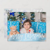 ブルーフォイルクリスマスハッピーホリデーズファミリー | フォト シーズンポストカード (正面/裏面)