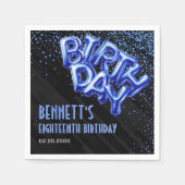 ブルーフォイルバルーン誕生日 スタンダードカクテルナプキン (正面)