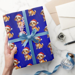 ブルーフォイル漫画ドッグクリスマスラッピング紙 ラッピングペーパー