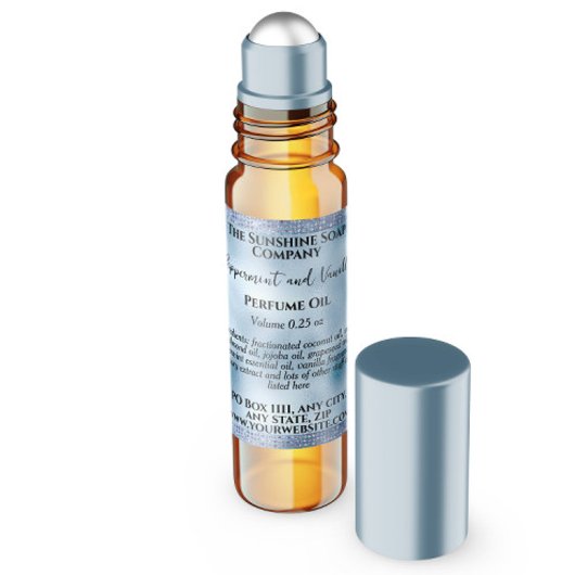 ブルーフォイル&グリッター香水ローラーボトルラベル スクエアシール