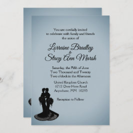 ブルーフォグレエレガントズビアン結婚式招待状 招待状