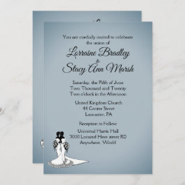 ブルーフォグレエレガントズビアン結婚式招待状 招待状