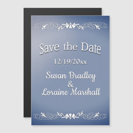 ブルーフォグ日付の保存 マグネット招待状 (正面/裏面)