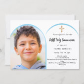 ブルーフォトアーチ少年がファーストコミュニオンを渡る 招待状 (正面)